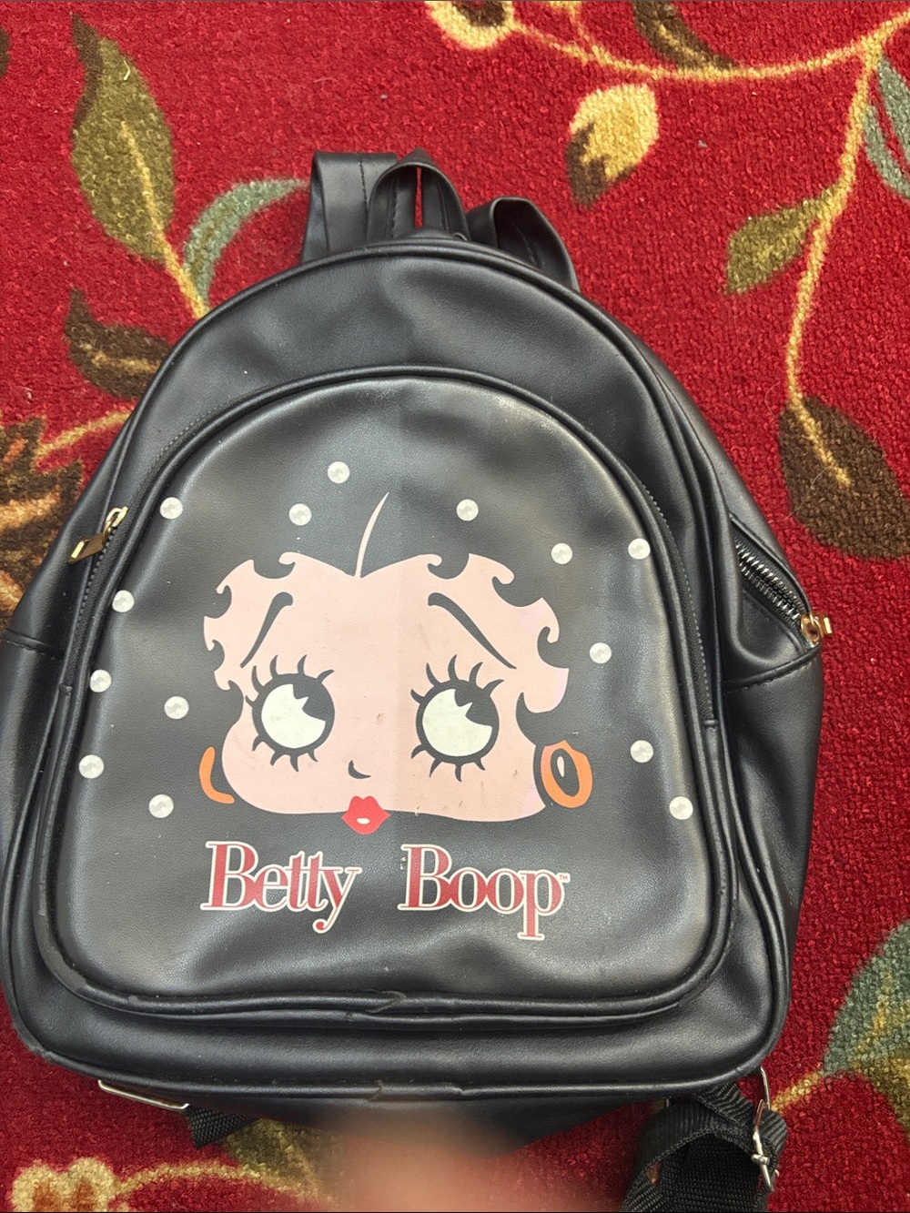 Betty Boop Black small Backpack with Pink Character Print